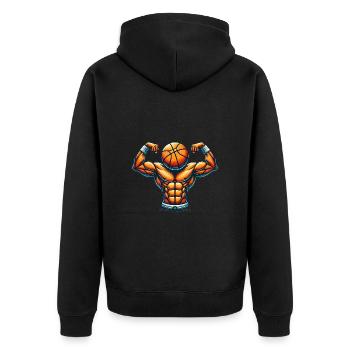 Muscular Basketball Flex TShirt Design - Unisex Premium Organic Zip Hoodie - black - Back - Nico (187cm)