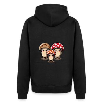 Lustiges süßes Pilz-Cartoon-Design - Unisex Premium Bio Zip Hoodie - Schwarz - Hinten - Nico (187cm)