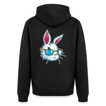 Visage mignon de lapin de Pâques utilisant le cadeau en verre de léopard - Veste à capuche bio Premium Unisexe - noir - Dos - Nico (187cm)