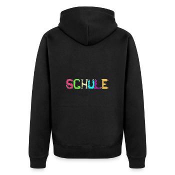 Schule Schriftzug bunt - Schule oder Freilerner - Unisex Premium Bio Zip Hoodie - Schwarz - Hinten - Nico (187cm)