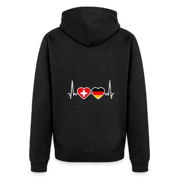 Schweiz Deutschland Vintage Herzschlag Flagge - Unisex Premium Bio Zip Hoodie - Schwarz - Hinten - Nico (187cm)