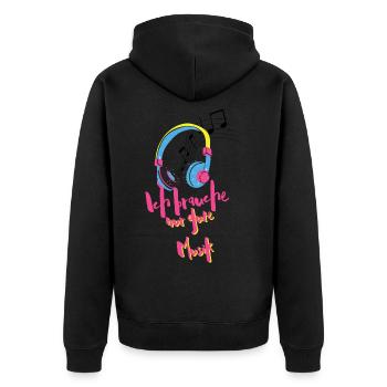 Ich brauche nur gute Musik - Unisex Premium Bio Zip Hoodie - Schwarz - Hinten - Nico (187cm)