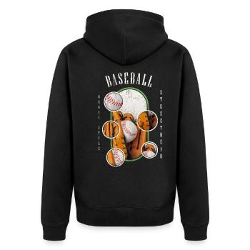 Baseball Ball Handschuh Schläger Vintage Retro - Unisex Premium Bio Zip Hoodie - Schwarz - Hinten - Nico (187cm)