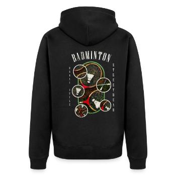 Badminton Federball Sport Spieler Vintage Retro - Unisex Premium Bio Zip Hoodie - Schwarz - Hinten - Nico (187cm)