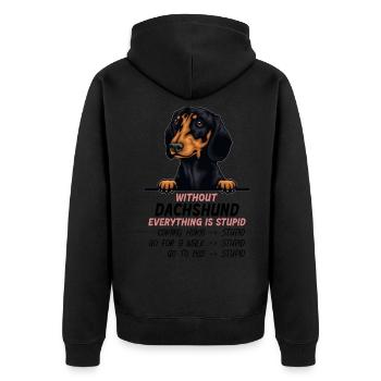 Ohne Dackel ist alles doof - Unisex Premium Bio Zip Hoodie - Schwarz - Hinten - Nico (187cm)