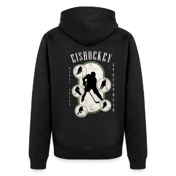 Eishockey Eishockeyspieler Spieler Vintage Retro - Unisex Premium Bio Zip Hoodie - Schwarz - Hinten - Nico (187cm)