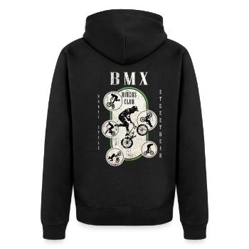 BMX Fahrrad Biker Stunt Trick Freestyle Vintage - Unisex Premium Bio Zip Hoodie - Schwarz - Hinten - Nico (187cm)