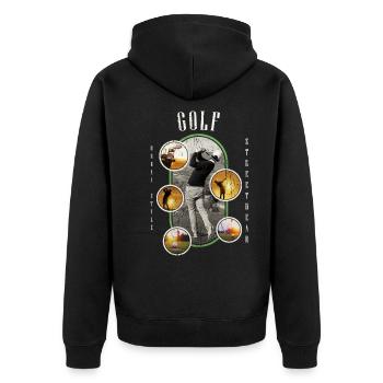 Golf Golfen Golfspieler Sport Hobby Club Vintage - Unisex Premium Bio Zip Hoodie - Schwarz - Hinten - Nico (187cm)