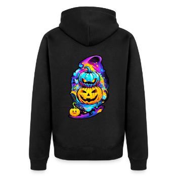 Halloween Kürbiskopf 03 - Unisex Premium Bio Zip Hoodie - Schwarz - Hinten - Nico (187cm)
