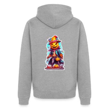 Halloween Jack o Lantern 05 - Unisex Premium Bio Zip Hoodie - Grau meliert - Hinten - Nico (187cm)
