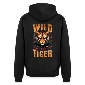 Tiger, Tiger Head, Big Cat, Predator, Wild, Strong - Unisex Premium Organic Zip Hoodie - black - Back - Nico (187cm)