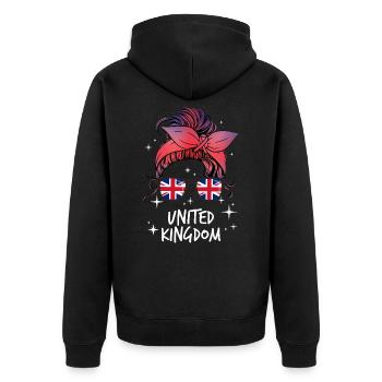 Großbritannien - Unisex Premium Bio Zip Hoodie - Schwarz - Hinten - Nico (187cm)