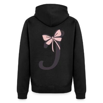 Anfangsbuchstabe i Schleifchen - Unisex Premium Bio Zip Hoodie - Schwarz - Hinten - Nico (187cm)