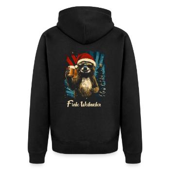Weihnachtsfeier Bier Faultier lustig - Unisex Premium Bio Zip Hoodie - Schwarz - Hinten - Nico (187cm)