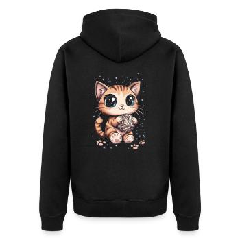 Cute cat with ball of wool - Unisex Premium Organic Zip Hoodie - black - Back - Nico (187cm)