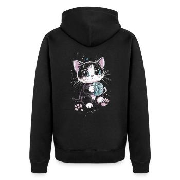 Cute cat with ball of wool - Unisex Premium Organic Zip Hoodie - black - Back - Nico (187cm)
