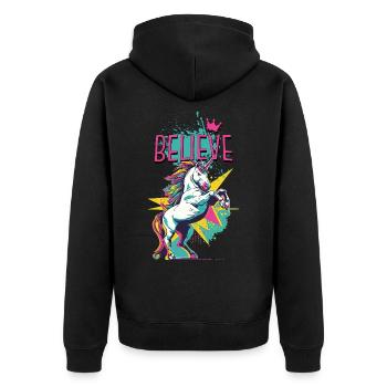 Licorne Foi Vintage Rétro Coloré Moderne Tendance - Veste à capuche bio Premium Unisexe - noir - Dos - Nico (187cm)
