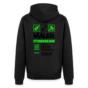 Farbe änderbar | Maler Stundenlohn - Unisex Premium Bio Zip Hoodie - Schwarz - Hinten - Nico (187cm)