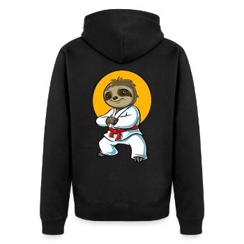 Süsses Sport Faultier - Unisex Premium Bio Zip Hoodie - Schwarz - Hinten - Nico (187cm)