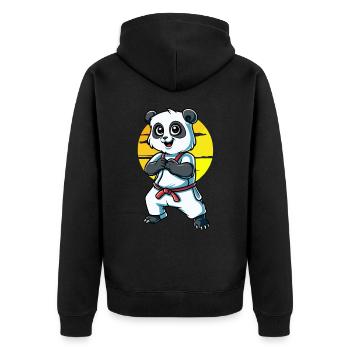 Süsser Kampfsport Panda - Unisex Premium Bio Zip Hoodie - Schwarz - Hinten - Nico (187cm)