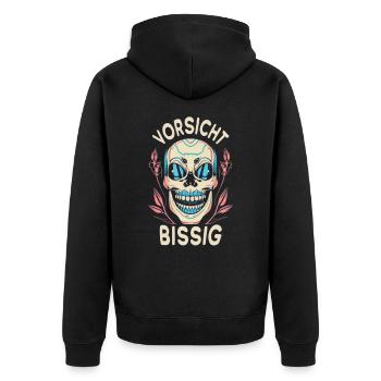TShirt Vector Text Vorsicht Bissig typograph - Unisex Premium Bio Zip Hoodie - Schwarz - Hinten - Nico (187cm)