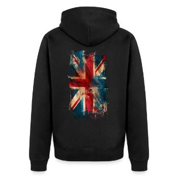 Vintage Union Jack - Unisex Premium Bio Zip Hoodie - Schwarz - Hinten - Nico (187cm)
