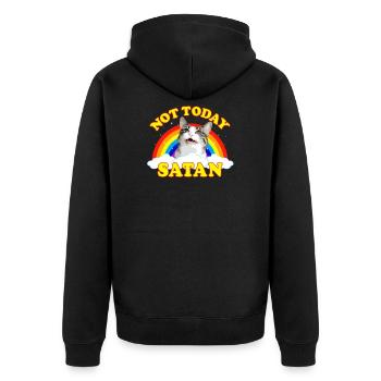 NICHT HEUTE SATAN! - Roger die Katze, Death Metal Rain - Unisex Premium Bio Zip Hoodie - Schwarz - Hinten - Nico (187cm)