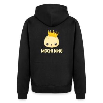 Mochi König - Unisex Premium Bio Zip Hoodie - Schwarz - Hinten - Nico (187cm)