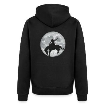 Rodeo Reiter Geschenk - Unisex Premium Bio Zip Hoodie - Schwarz - Hinten - Nico (187cm)