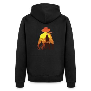 Cowboy Mit Pferd - Unisex Premium Bio Zip Hoodie - Schwarz - Hinten - Nico (187cm)