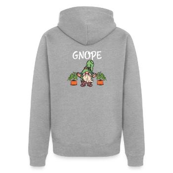 Gartenzwerg Gnope - Unisex Premium Bio Zip Hoodie - Grau meliert - Hinten - Nico (187cm)