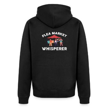 Flohmarkt Flüsterer - Unisex Premium Bio Zip Hoodie - Schwarz - Hinten - Nico (187cm)