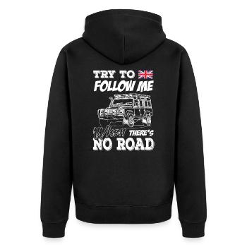 Landy Try to Follow Me When There s No Road - Unisex Premium Bio Zip Hoodie - Schwarz - Hinten - Nico (187cm)