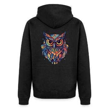 Bunte Cartoon Style Eule - Unisex Premium Bio Zip Hoodie - Schwarz - Hinten - Nico (187cm)