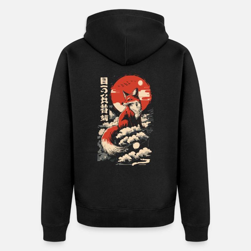 Fuchs Kitsune Japan - Unisex Premium Bio Zip Hoodie - Schwarz