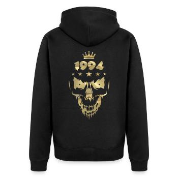 1994 Totenkopf Gold - Unisex Premium Bio Zip Hoodie - Schwarz - Hinten - Nico (187cm)