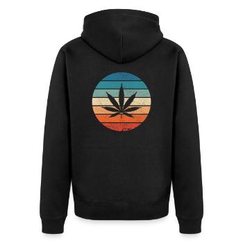 Hanf Cannabis Hanfblatt THC CBD Retro Geschenk - Unisex Premium Bio Zip Hoodie - Schwarz - Hinten - Nico (187cm)