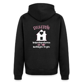Bauherrin Hausbau Haus Richtfest Spatenstich Idee - Unisex Premium Bio Zip Hoodie - Schwarz - Hinten - Nico (187cm)