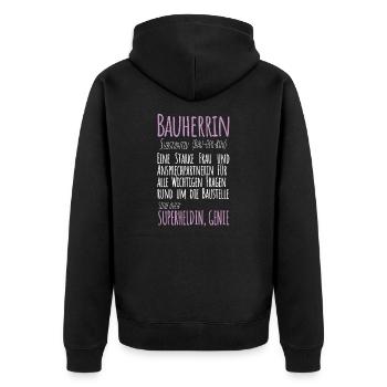 Bauherrin Hausbau Haus Richtfest Spatenstich Idee - Unisex Premium Bio Zip Hoodie - Schwarz - Hinten - Nico (187cm)