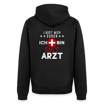 Fast Arzt I Doktor Medizin Ärzte Lustige Sprüche - Unisex Premium Bio Zip Hoodie - Schwarz - Hinten - Nico (187cm)