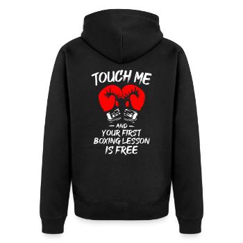 Touch Me and Your First Boxing Lesson is Free - Unisex Premium Organic Zip Hoodie - black - Back - Nico (187cm)