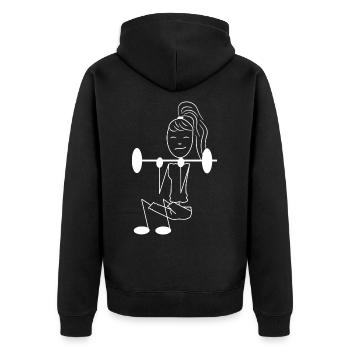 Stick figure woman training in the gym - Unisex Premium Organic Zip Hoodie - black - Back - Nico (187cm)