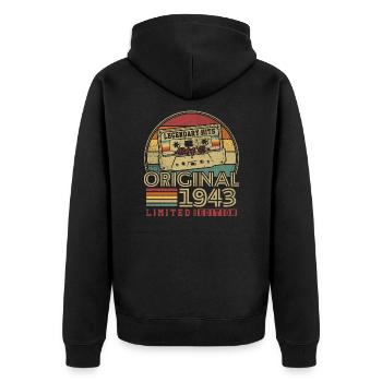 Original 1943 Vintage Geburtstagsgeschenk 1943 - Unisex Premium Bio Zip Hoodie - Schwarz - Hinten - Nico (187cm)