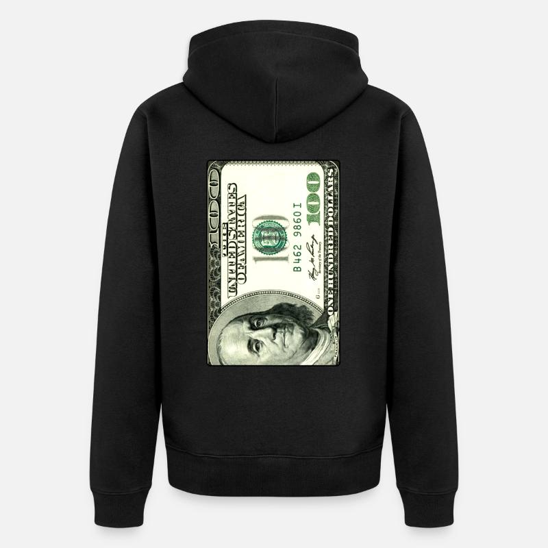 100 $ Dollars - Argent comptant - Veste à capuche bio Premium Unisexe - noir