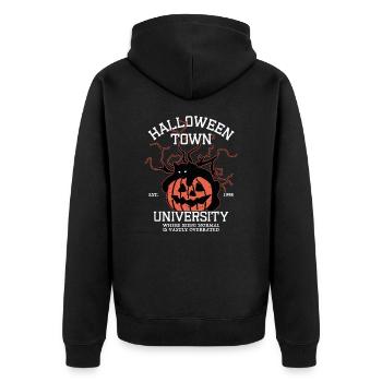 Halloween Town University, Citrouille Chat Noir - Veste à capuche bio Premium Unisexe - noir - Dos - Nico (187cm)