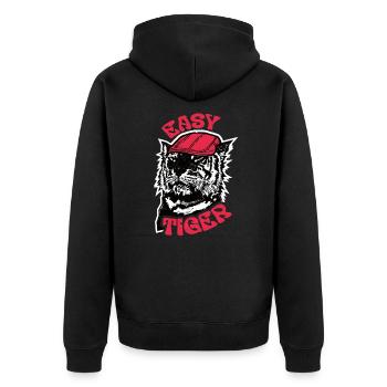 Einfacher Tiger, Vintage-Illustration, Tigergesicht - Unisex Premium Bio Zip Hoodie - Schwarz - Hinten - Nico (187cm)