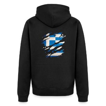 Grèce - Drapeau national, rayures, fissures - Veste à capuche bio Premium Unisexe - noir - Dos - Nico (187cm)