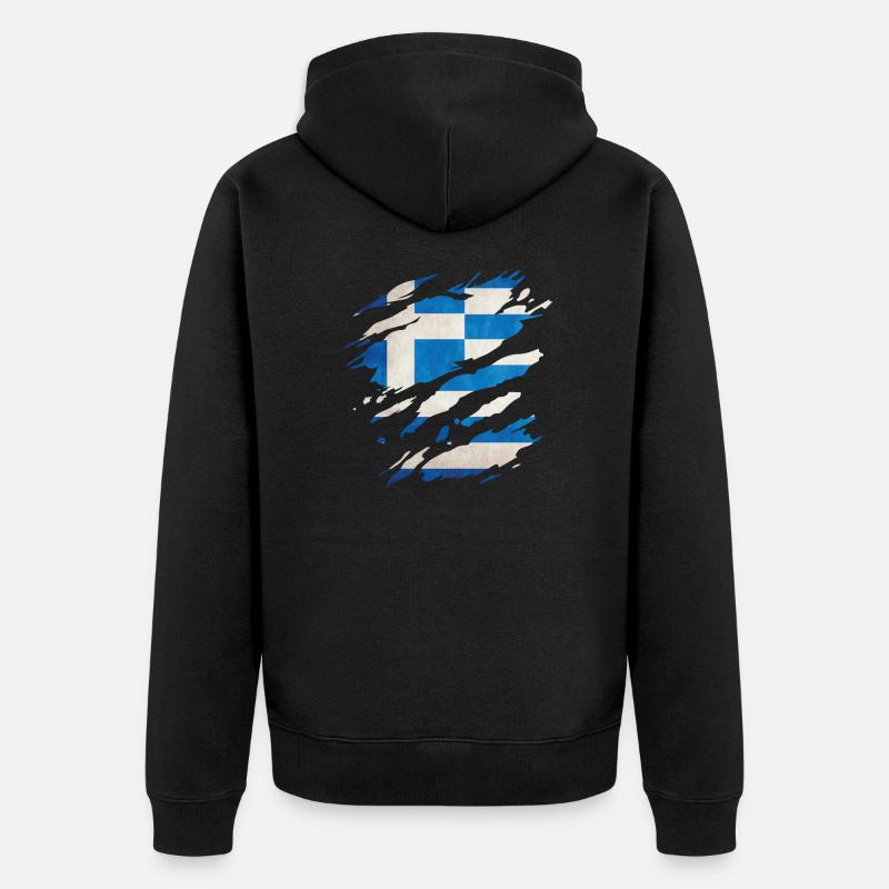 Grèce - Drapeau national, rayures, fissures - Veste à capuche bio Premium Unisexe - noir