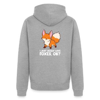 Renard - I just really like foxes, ok? - Veste à capuche bio Premium Unisexe - gris chiné - Dos - Nico (187cm)