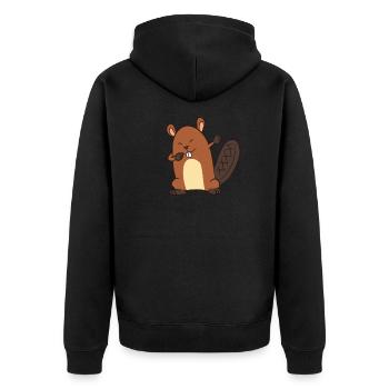 Biber - Dab, dabbing, dabben, tanzen - Unisex Premium Bio Zip Hoodie - Schwarz - Hinten - Nico (187cm)